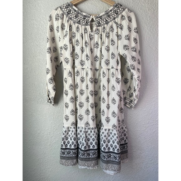 Old Navy Womens Dress‎ White Black Floral Peasant Long Sleeve Tiered - Picture 1 of 4